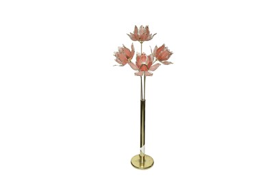 Lot 932 - A PAIR OF ITALIAN HOLLYWOOD REGENCY PINK GLASS LOTUS BOUQUET FLOOR LAMPS, CIRCA 1970'S