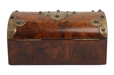 Lot 93 - A VICTORIAN BRASS BOUND AND WALNUT DOMED CASKET, 19TH CENTURY