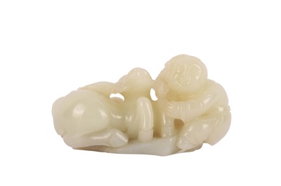 Lot 412 - A CHINESE PALE CELADON 'BOY AND DEER' GROUP.