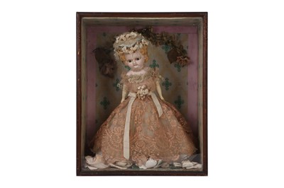 Lot 239 - AN EARLY 20TH CENTURY BISQUE DOLL IN DISPLAY CASE