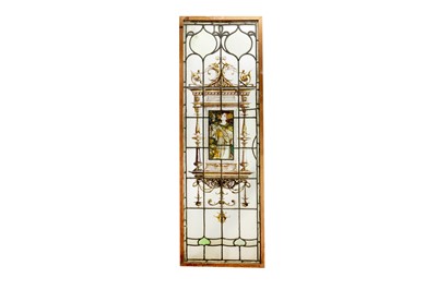 Lot 174 - A RECTANGULAR STAINED AND LEADED GLASS WINDOW, LATE 19TH/EARLY 20TH CENTURY