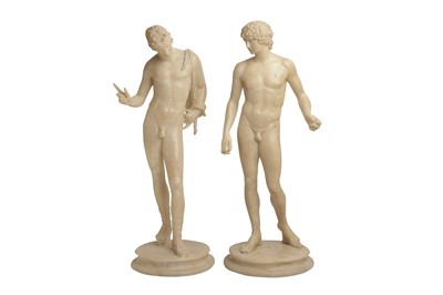 Lot 219 - PURE WHITE LINES, AFTER THE ANTIQUE, A PAIR OF CLASSICAL ROMAN INSPIRED SCULPTURES