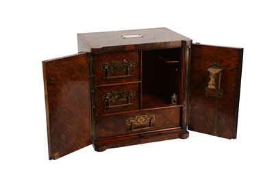 Lot 185 - A FINE VICTORIAN BURR WALNUT AND BRASS MOUNTED SMOKER'S CABINET