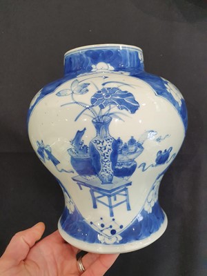 Lot 589 - A CHINESE BLUE AND WHITE BALUSTER VASE AND COVER.