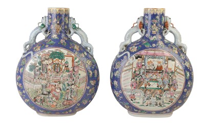Lot 667 - A PAIR OF LARGE CHINESE FAMILLE ROSE MOON VASES, 20TH CENTURY