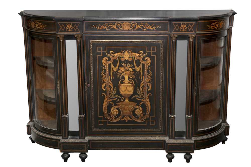 Lot 606 - A VICTORIAN EBONISED WALNUT AND MARQUETRY INLAID CREDENZA