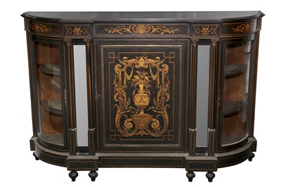 Lot 193 - A VICTORIAN EBONISED WALNUT AND MARQUETRY INLAID CREDENZA