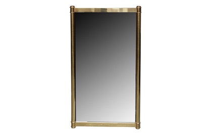 Lot 479 - A RECTANGULAR POLISHED BRASS FRAMED WALL MIRROR, CONTEMPORARY
