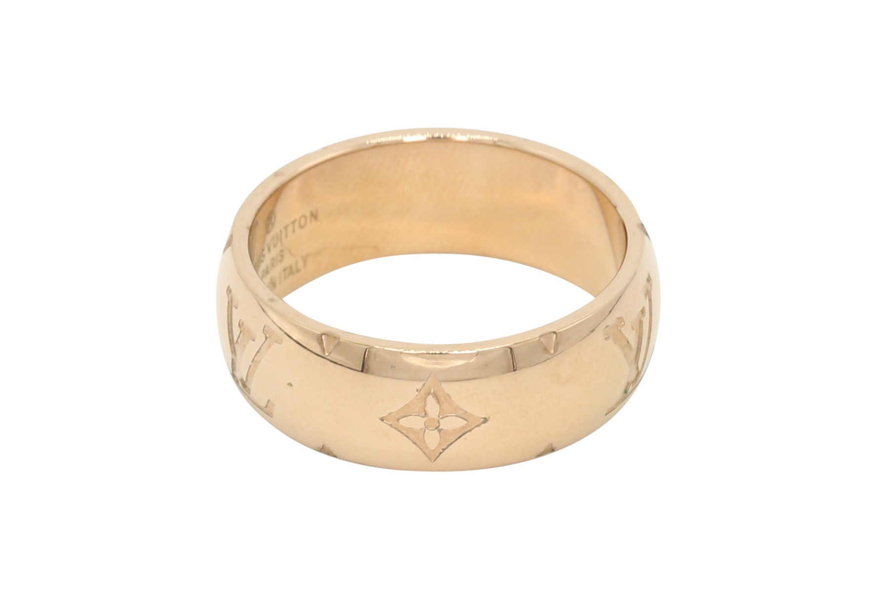 Louis Vuitton Palladium Finish Gold 2 Tone Nanogram Ring - Size S