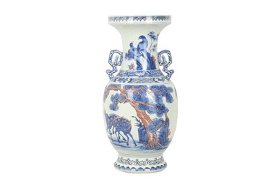 Lot 120 - A LARGE CHINESE BLUE AND WHITE AND UNDERGLAZE RED VASE.