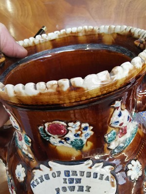 Lot 382 - A VICTORIAN TREACLE GLAZED BARGEWARE TEAPOT