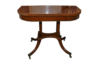 Lot 115 - A REGENCY STRUNG ROSEWOOD FOLD OVER CARD TABLE
