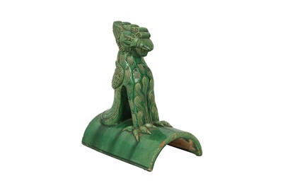 Lot 756 - A CHINESE GREEN-GLAZED 'PHOENIX' ROOF TILE.