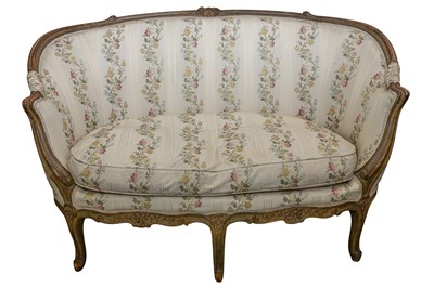 Lot 178 - A FRENCH LOUIS XV STYLE TWO SEATER SOFA OR CANAPE, 19TH CENTURY
