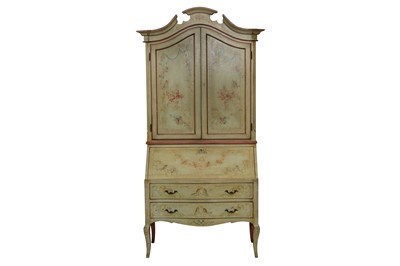 Lot 183 - AN ITALIAN 18TH CENTURY STYLE POLYCHROME PAINTED AND DISTRESSED BUREAU BOOKCASE, ATTRIBUTED TO PATINA
