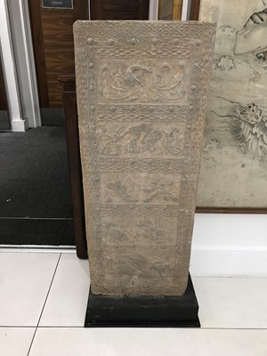 Lot 5 - A LARGE CHINESE GRAY POTTERY POLE STAND