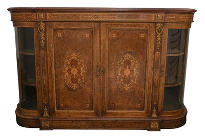 Lot 165 - AN  VICTORIAN FIGURED WALNUT AND INLAID CREDENZA