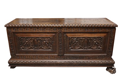 Lot 179 - A PROFUSELY CARVED CONTINENTAL CHESTNUT COFFER
