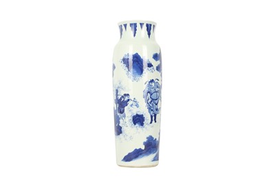 Lot 1022 - A CHINESE BLUE AND WHITE 'ZHONG KUI' SLEEVE VASE.