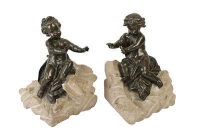Lot 467 - A PAIR OF FRENCH BRONZE FIGURES OF CHERUBS, LATE 19TH CENTURY