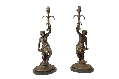 Lot 515 - A PAIR OF FIGURAL BRONZE LAMPS, 20TH CENTURY