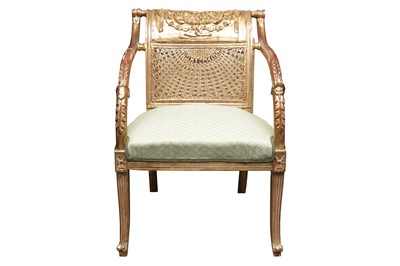 Lot 200 - A FRENCH 19TH CENTURY STYLE GILT ARMCHAIR