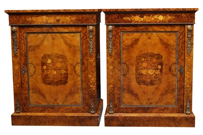 Lot 156 - A PAIR OF INLAID BURR WALNUT PIER CABINETS