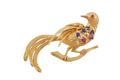 Lot 186 - A ruby and sapphire bird brooch