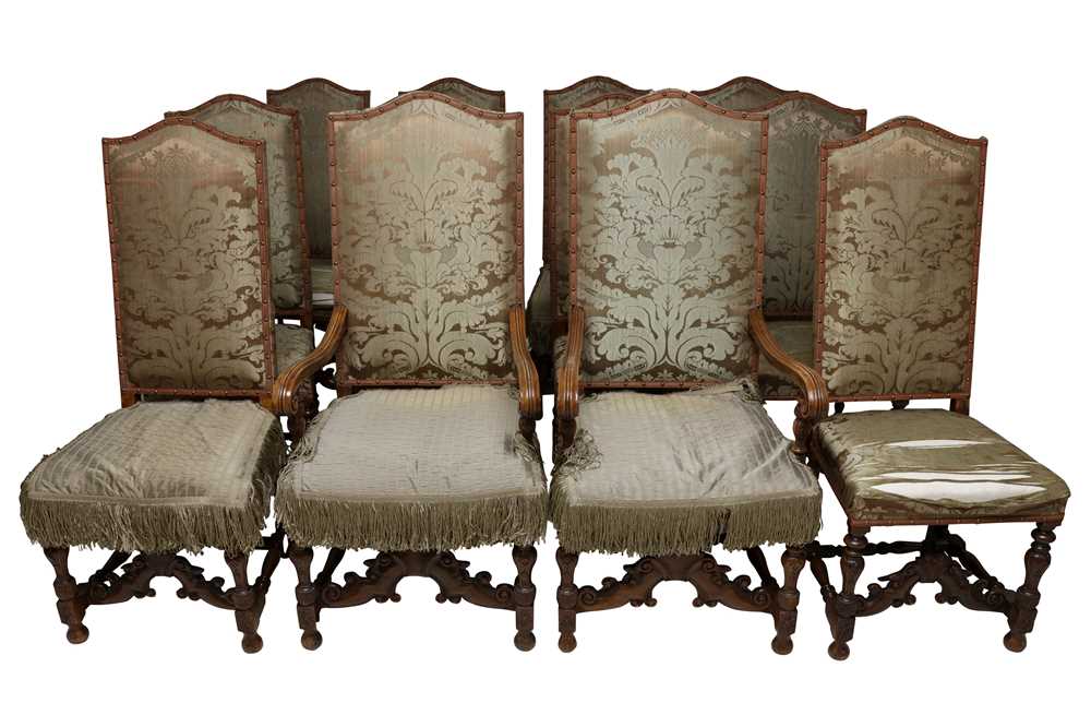 Lot 180 - A SET OF TWELVE 17TH CENTURY STYLE HIGH BACK DINING CHAIRS