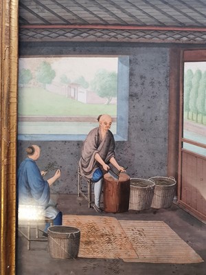 Lot 310 - A SET OF TWENTY-FOUR EXCEPTIONAL CHINESE EXPORT 'TEA PREPARATION' PAINTINGS.