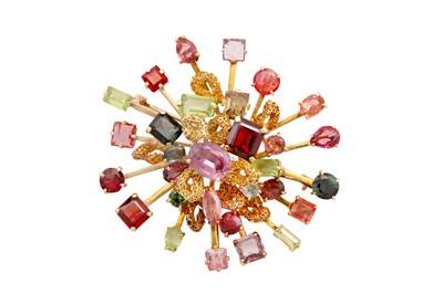 Lot 122 - A multi-gem sunburst brooch