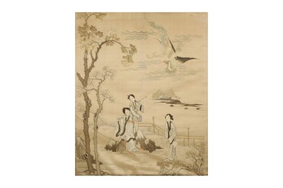 Lot 663 - A CHINESE EMBROIDERED 'LADIES' PANEL.