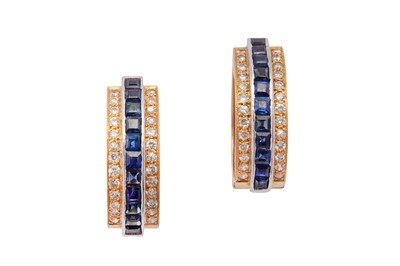 Lot 37 - A sapphire and diamond ring and earring suite