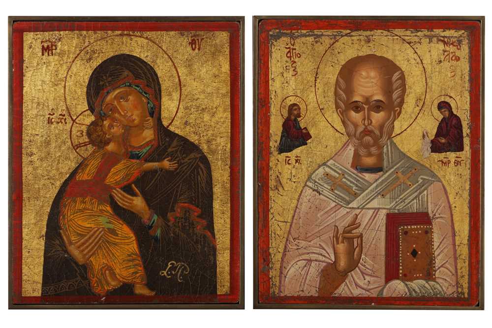 Lot 82 - A PAIR OF GREEK SCHOOL 20TH CENTURY ICONS