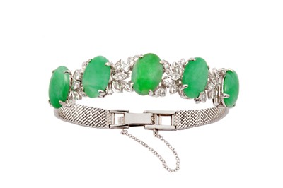 Lot 107 - A jade and diamond bracelet