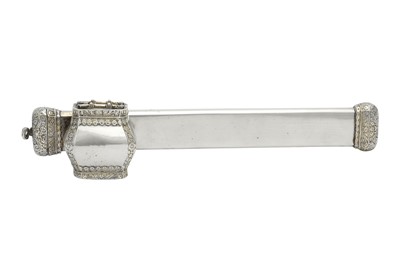 Lot 610 - A LARGE OTTOMAN SILVER SCRIBE'S PEN BOX (DIVIT) WITH THE TUGHRA OF MAHMUD II (R. 1808 - 1839)