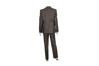 Lot 208 - Yves Saint Laurent Brown Check Three Piece Trouser Suit - Size 40