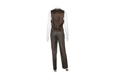 Lot 208 - Yves Saint Laurent Brown Check Three Piece Trouser Suit - Size 40
