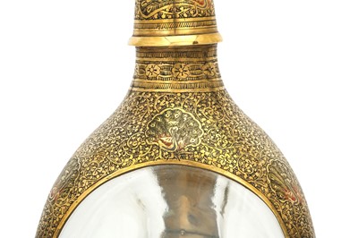 Lot 632 - AN ENAMELLED BRASS MOUNTED HAIG'S DIMPLE WHISKEY BOTTLE