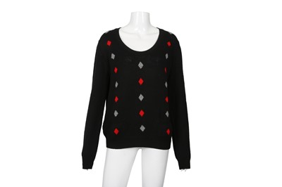 Lot 424 - Prada Black Cashmere Diamond Intarsia Sweater - Size 44