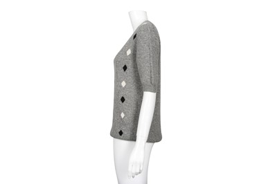 Lot 94 - Prada Grey Cashmere Diamond Intarsia Sweater - Size 44