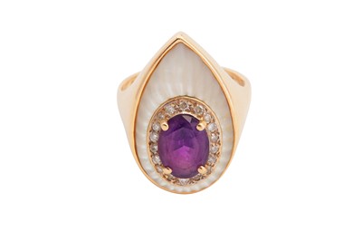 Lot 78 - Erté l An amethyst, mother of pearl and diamond ring