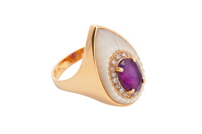 Lot 78 - Erté l An amethyst, mother of pearl and diamond ring