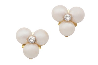 Lot 96 - A pair of pearl and diamond earrings