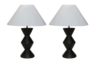 Lot 66 - A PAIR OF TURNED EBONISED WOOD LAMP BASES, CONTEMPORARY