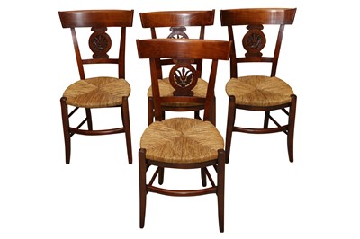 Lot 588 - A SET OF FOUR PROVINCIAL FRENCH FRUITWOOD DINING CHAIRS, 19TH CENTURY