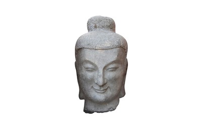 Lot 777 - A CHINESE STONE HEAD OF A BUDDHA.