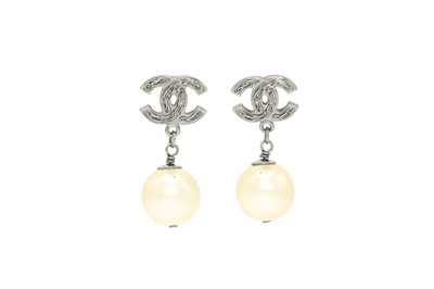 Lot 382 - Chanel Pearl CC Drop Pierced Earrings