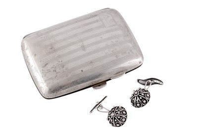 Lot 358 - A SILVER CIGARETTE CASE TOGETHER WITH A PAIR OF CUFFLINKS