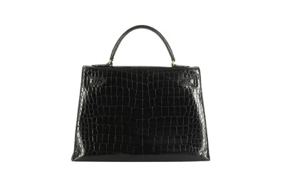 Lot 420 - λ Hermes Black Shiny Crocodile Kelly Sellier 32